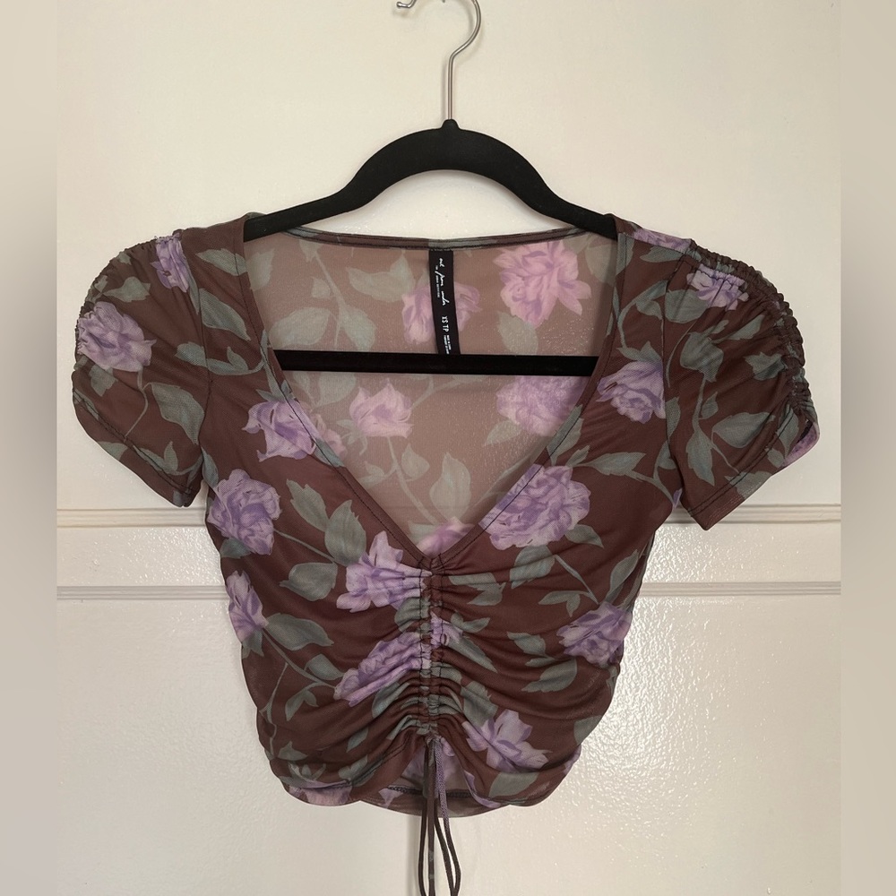 Sheer floral ruched crop top Out From Under XS